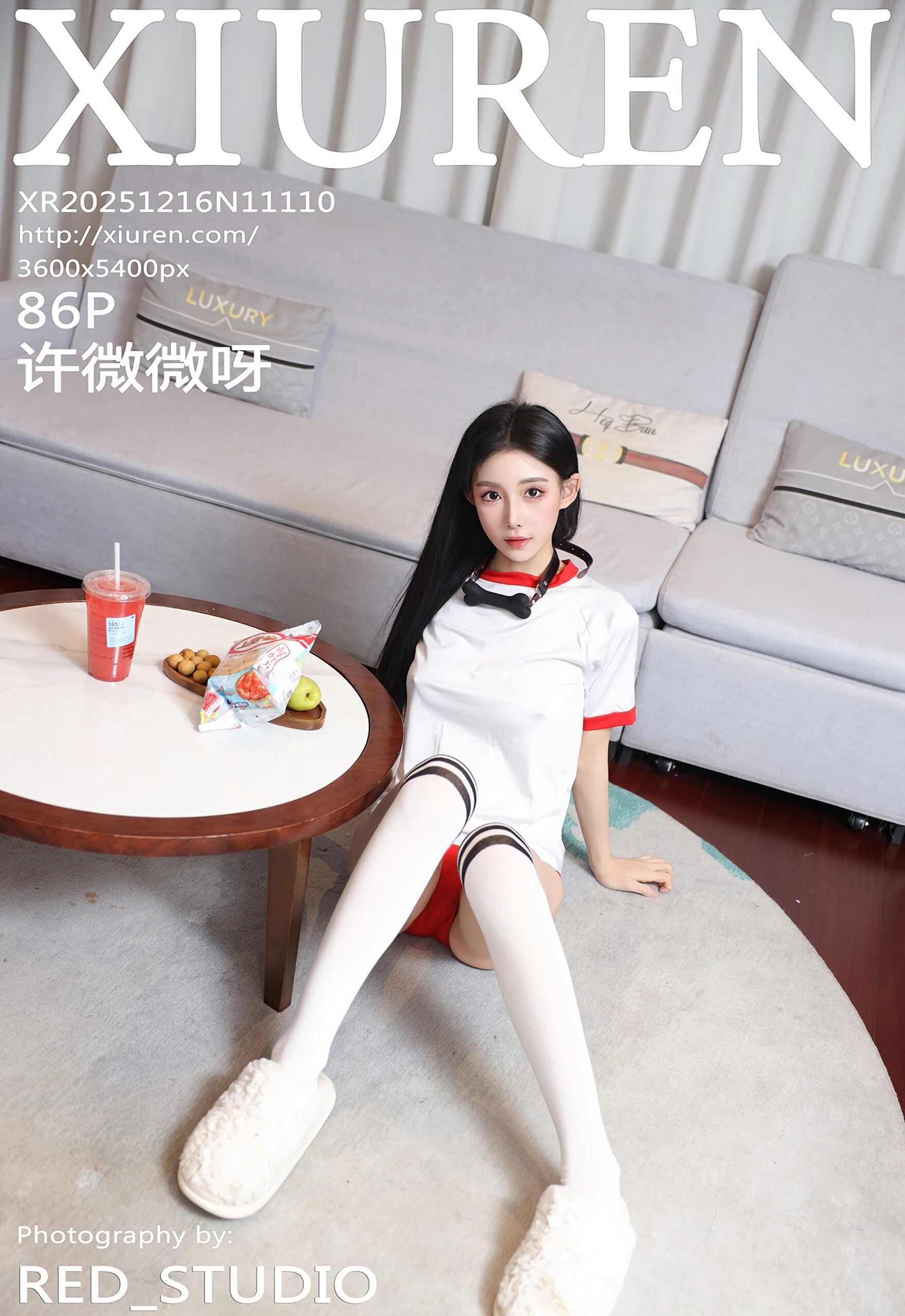 [XiuRen秀人网] No.11110 许微微呀 白色T恤 白色丝袜 性感写真 [86张]