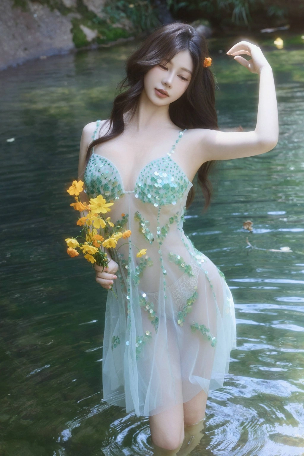秀人网 尹甜甜 溪畔薄纱裙性感魅惑写真插图 秀人网 尹甜甜 溪畔薄纱裙性感魅惑写真