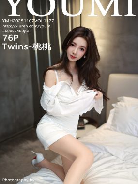 [YOUMI尤蜜荟] VOL.1177 Twins-桃桃 白色连衣短裙 诱人白色丝袜 性感写真 [76张]