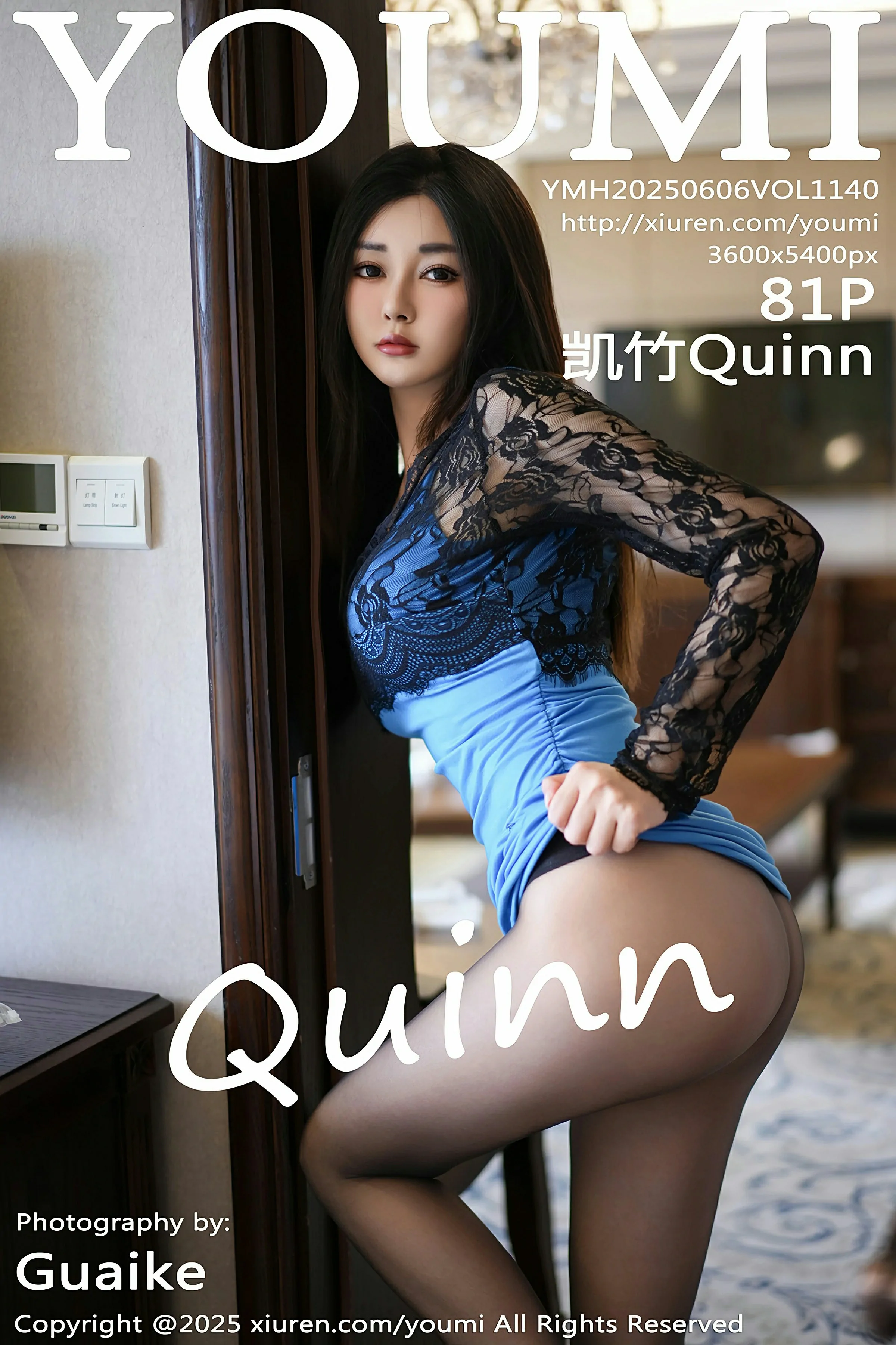 [YOUMI尤蜜荟] VOL.1140 凯竹Quinn 蕾丝连衣短裙黑丝 性感写真 [81张]