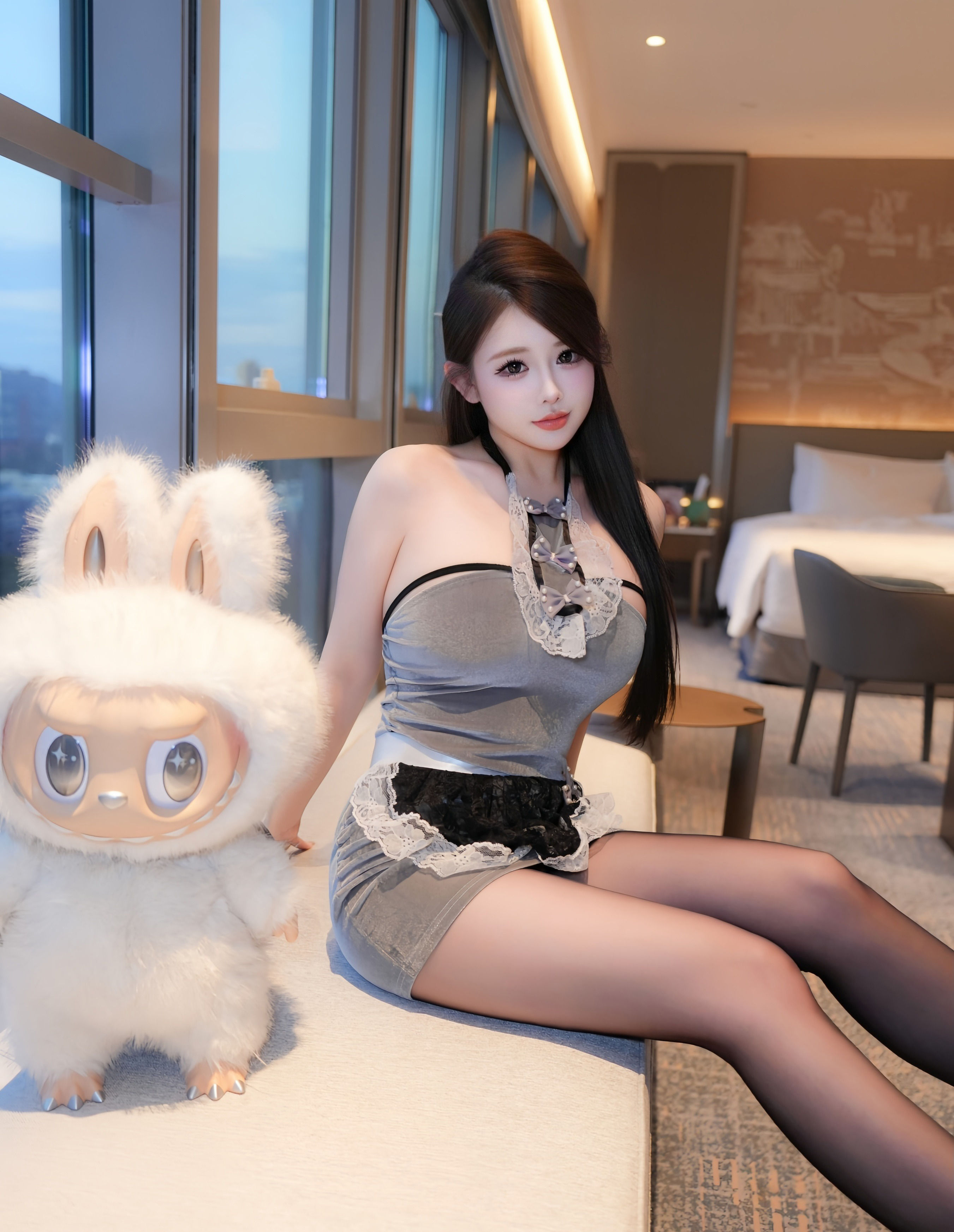 [XiuRen秀人网] No.10884 甜妮 灰色短裙 魅惑黑丝 性感写真 [60张]