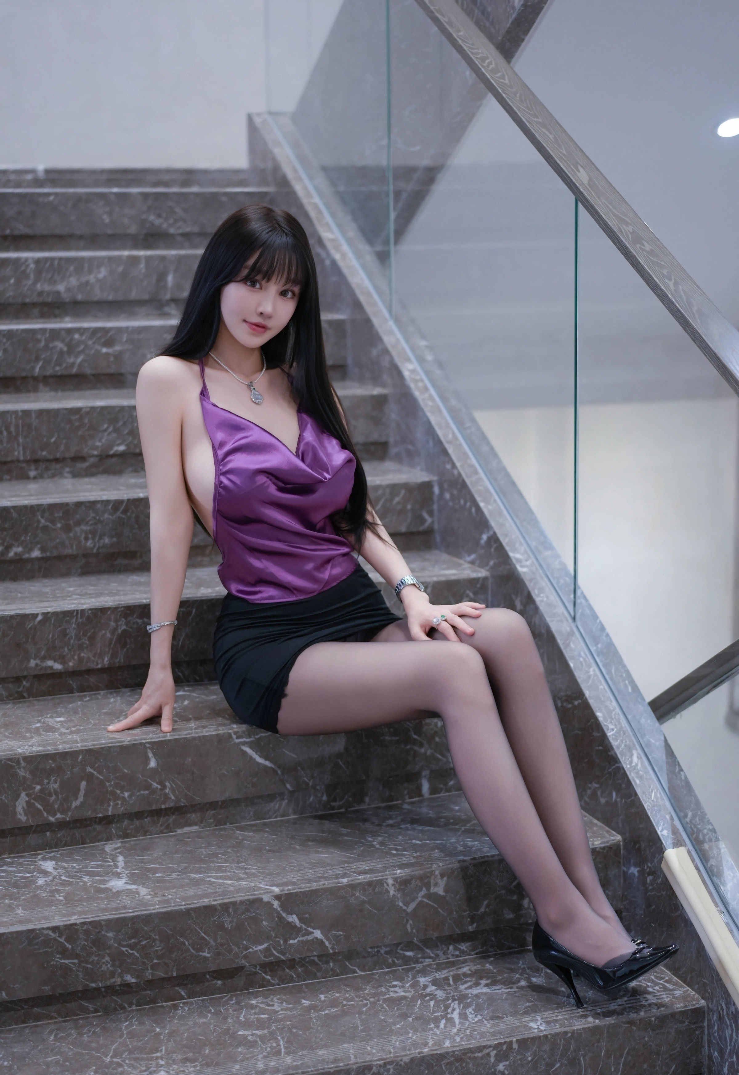 [XiuRen秀人网] No.10960 心上可Flora 紫色上衣 黑色短裙 性感写真 [47张]插图1