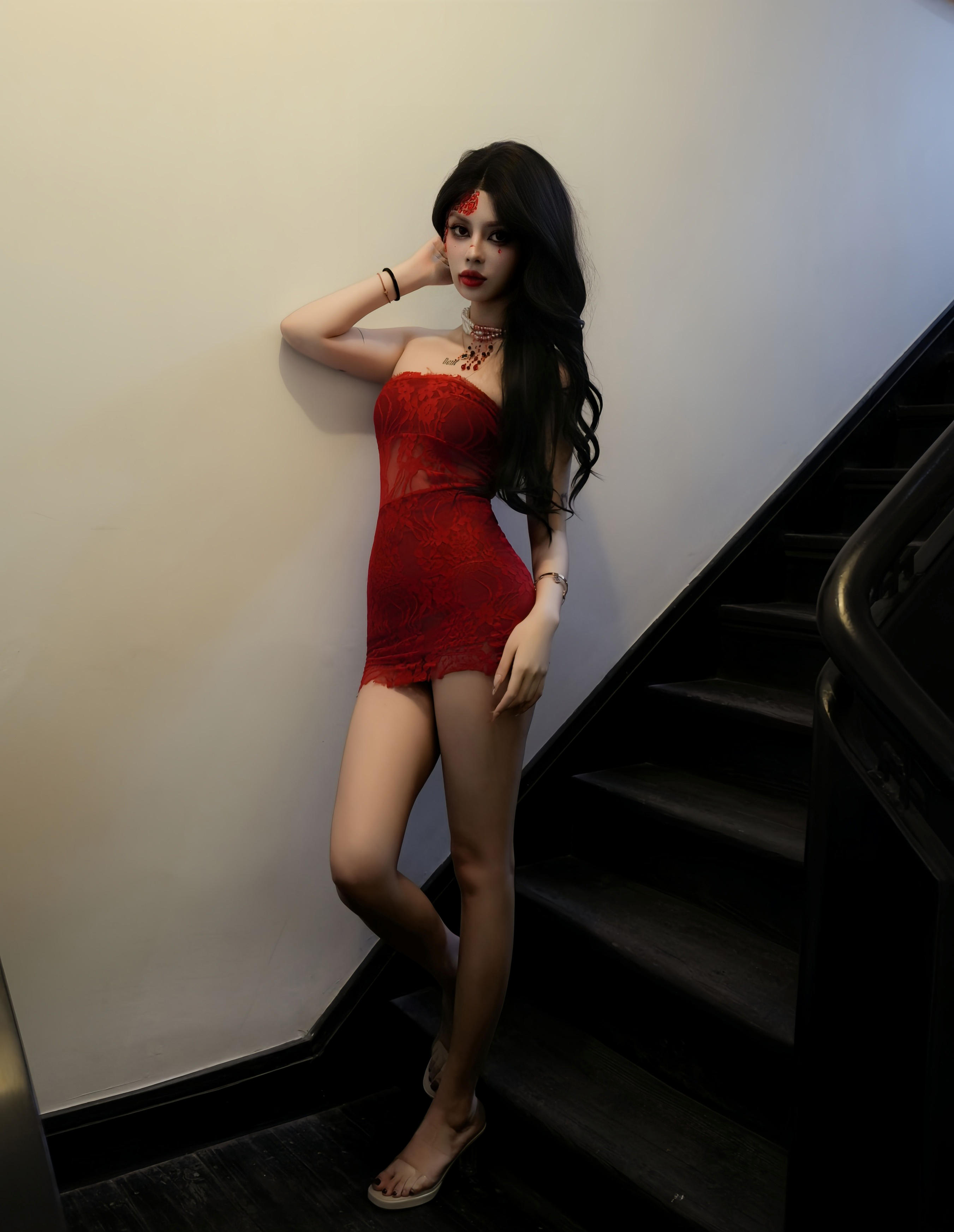 [XiuRen秀人网] No.11032 四月月 红色连衣短裙 魅惑黑丝 性感写真 [85张]插图