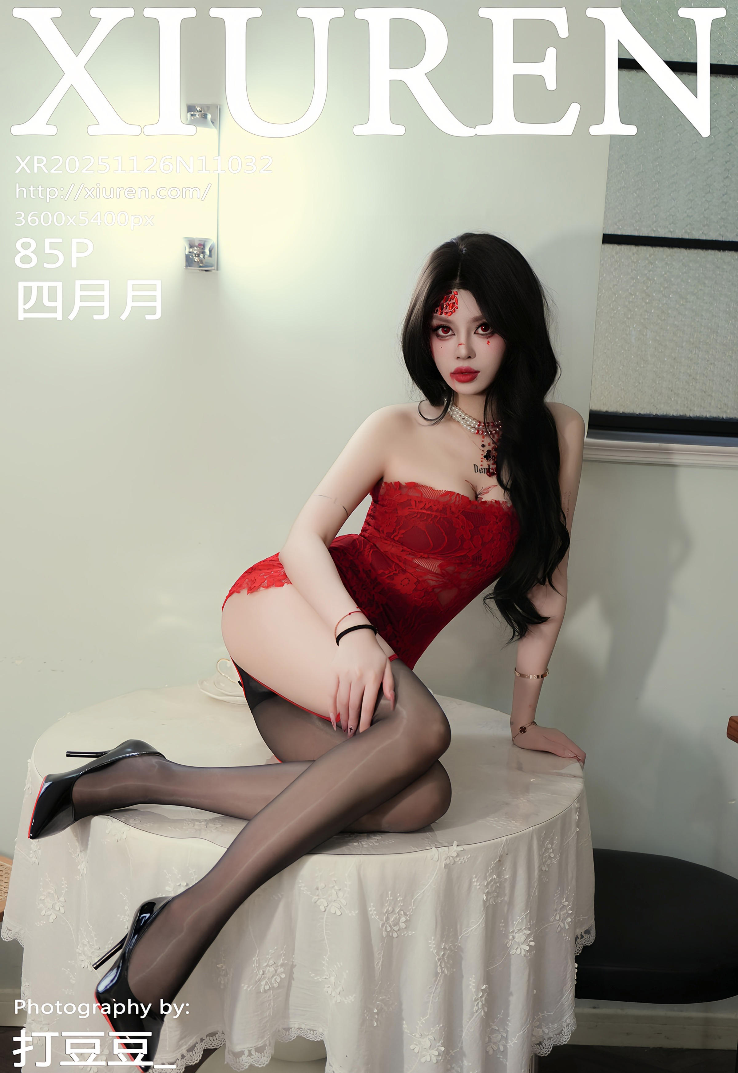[XiuRen秀人网] No.11032 四月月 红色连衣短裙 魅惑黑丝 性感写真 [85张]插图