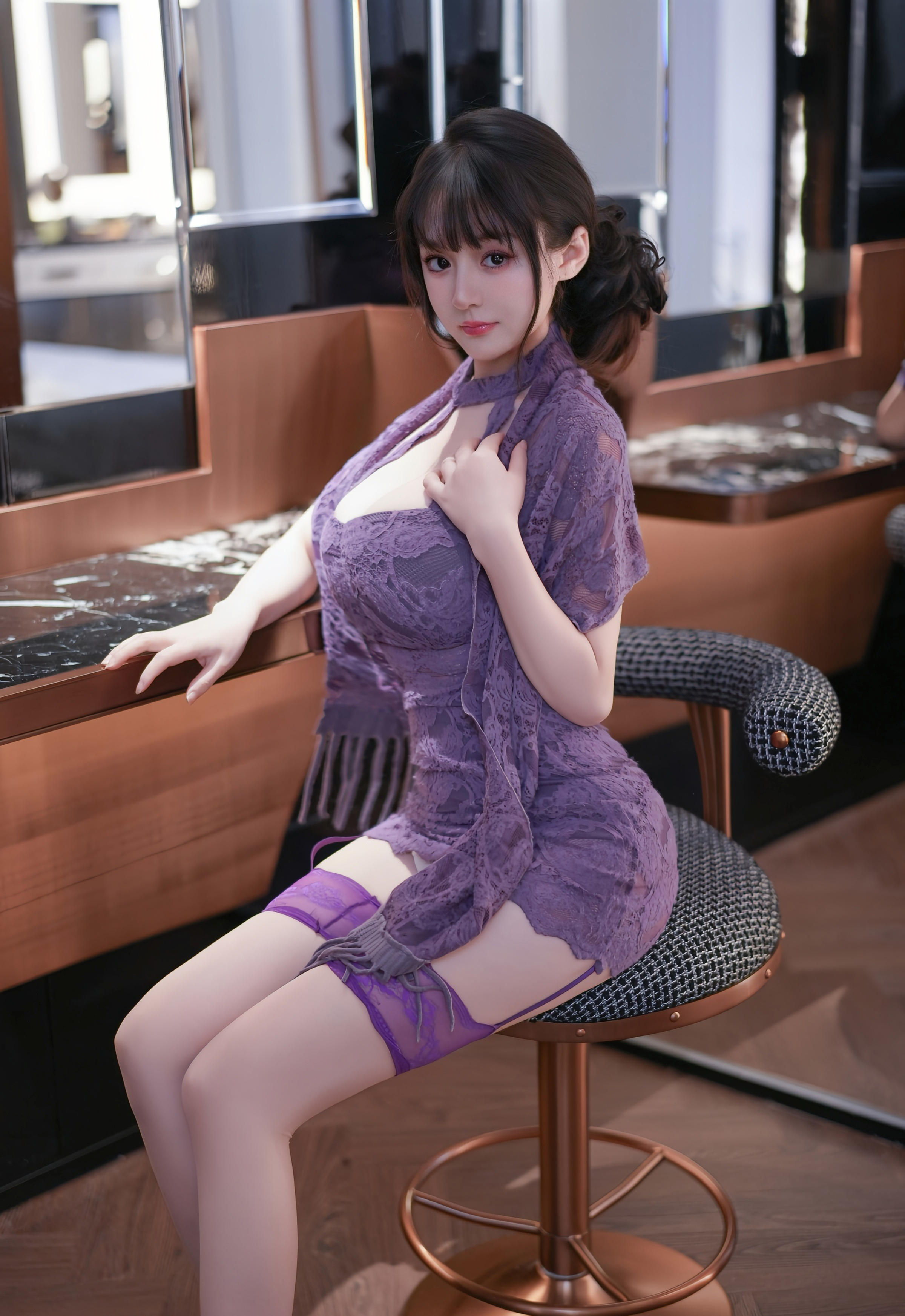 [XiuRen秀人网] No.11057 沈南汐RuRu 紫色连衣短裙 紫色丝袜 性感写真 [72张]插图