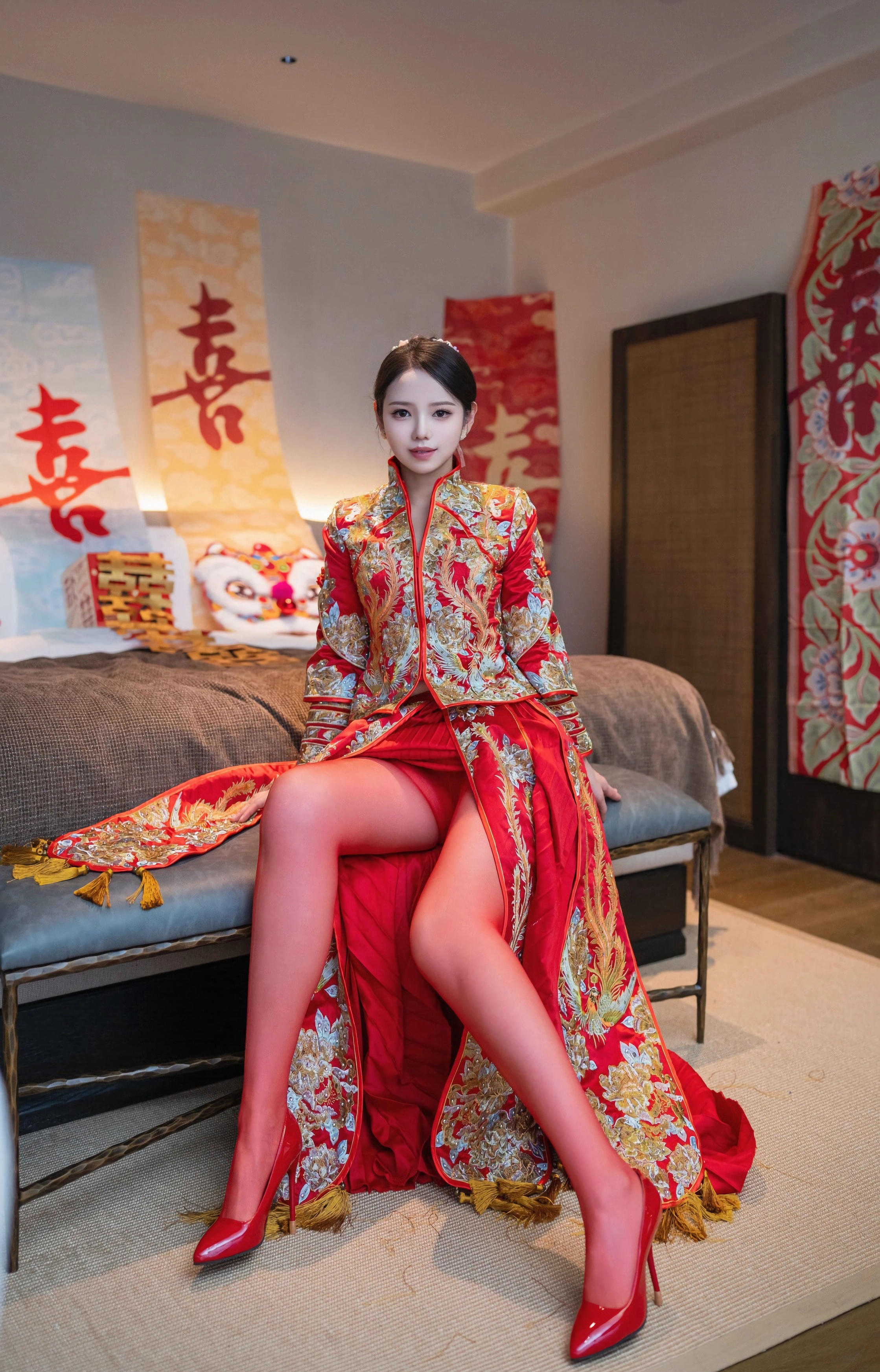 [XINGYAN星颜社] VOL.438 大美妞儿 红色新娘服饰 性感写真 [61张]插图1