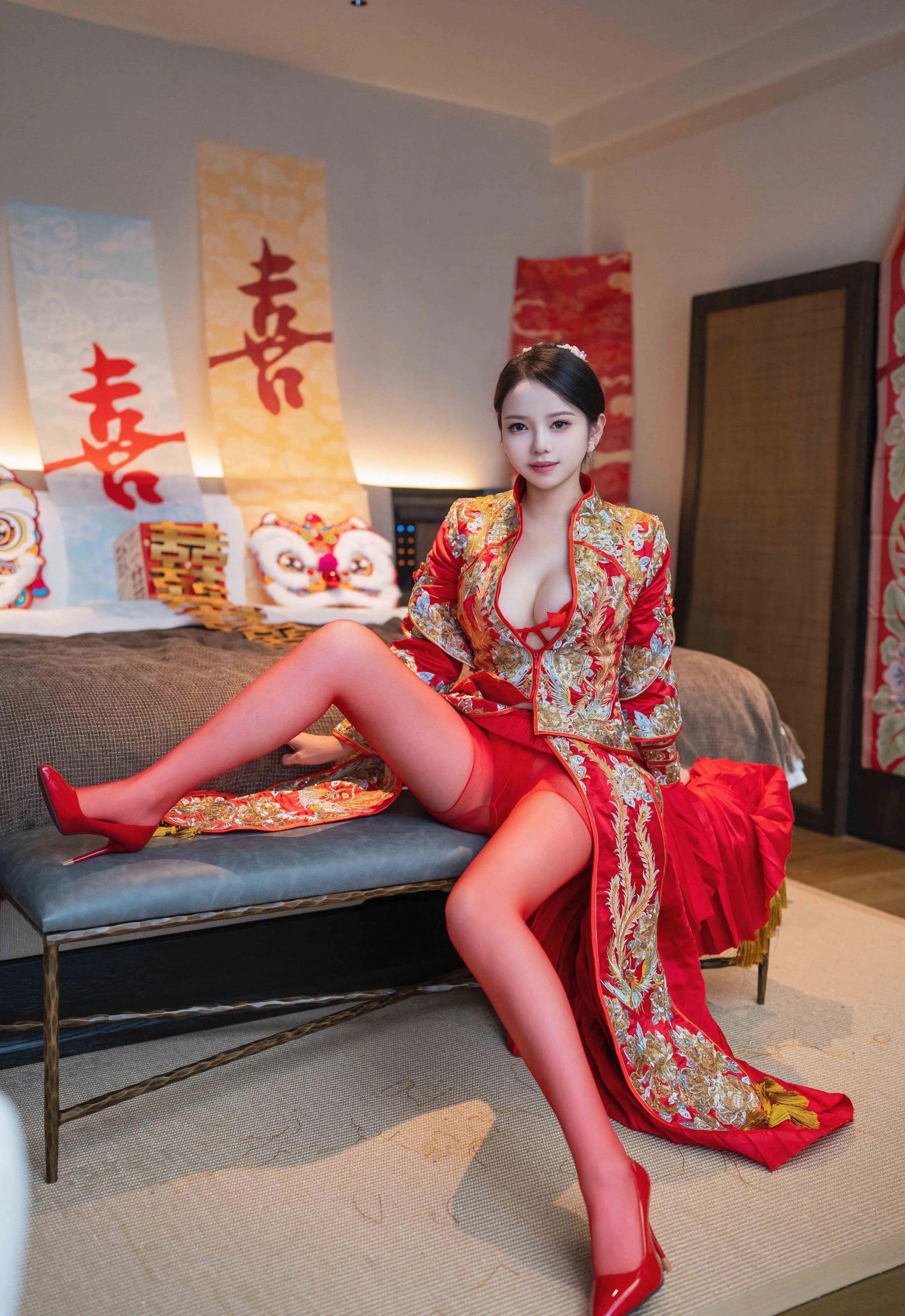 [XINGYAN星颜社] VOL.438 大美妞儿 红色新娘服饰 性感写真 [61张]插图1