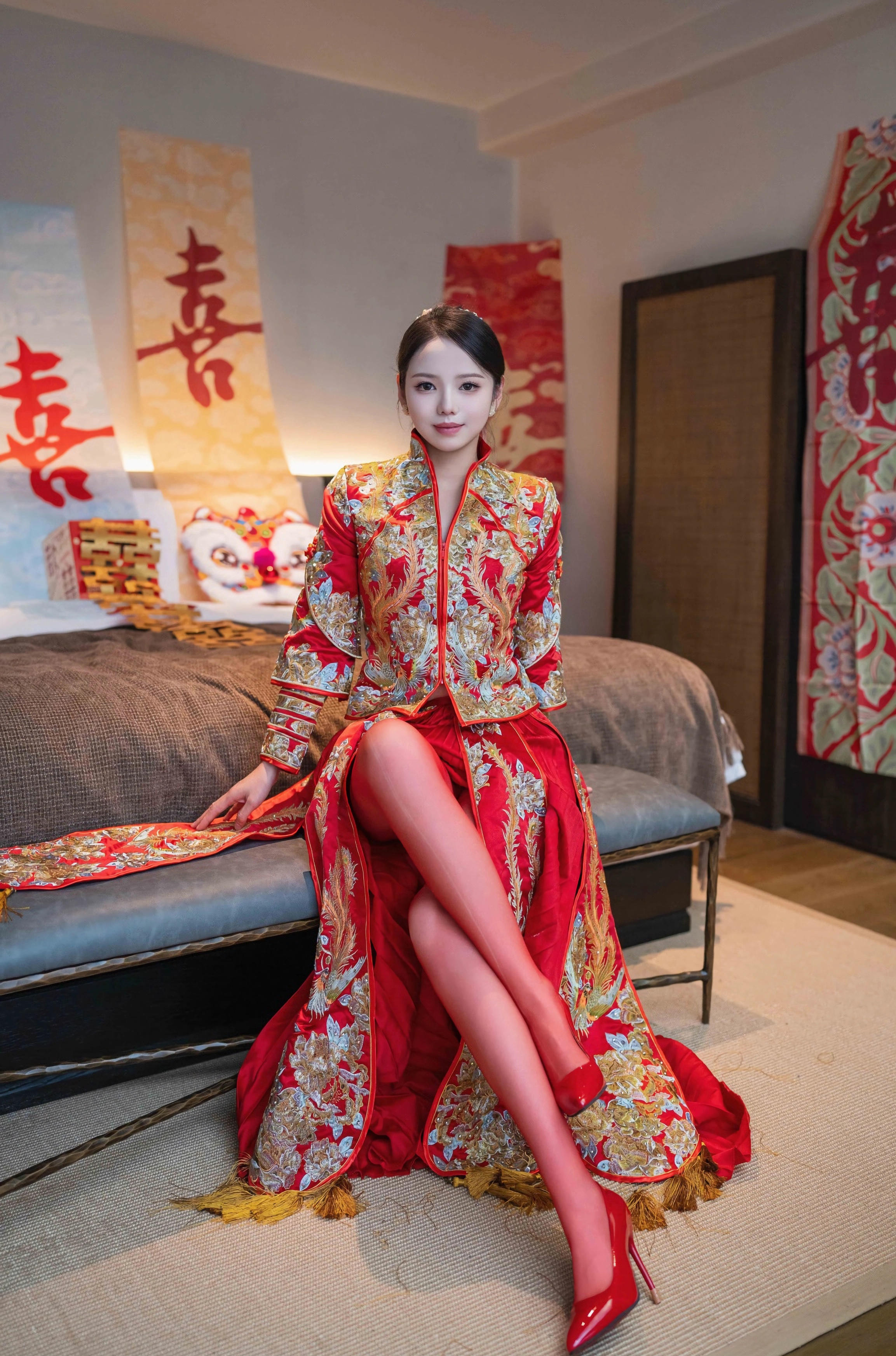 [XINGYAN星颜社] VOL.438 大美妞儿 红色新娘服饰 性感写真 [61张]插图