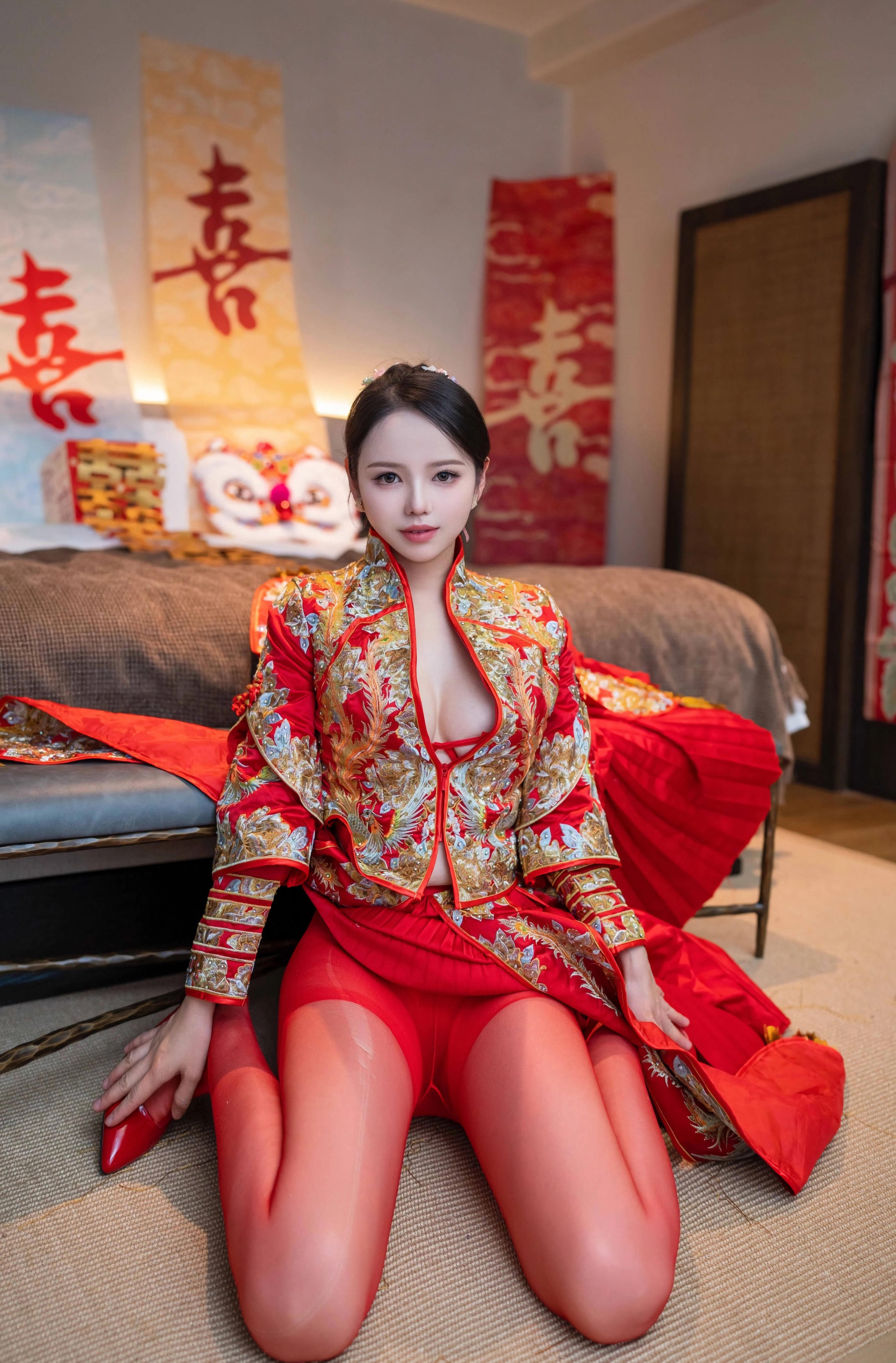 [XINGYAN星颜社] VOL.438 大美妞儿 红色新娘服饰 性感写真 [61张]插图