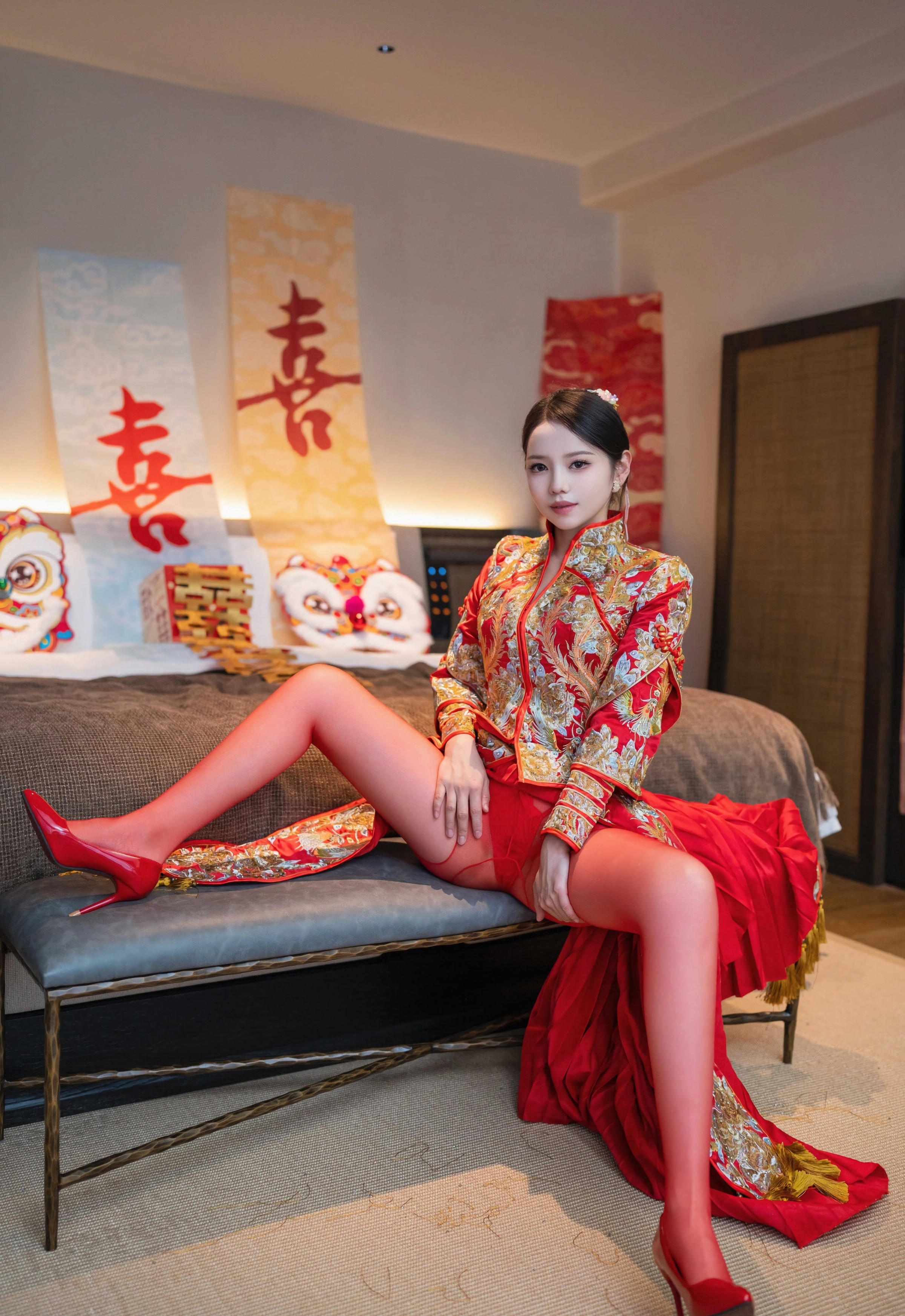 [XINGYAN星颜社] VOL.438 大美妞儿 红色新娘服饰 性感写真 [61张]插图