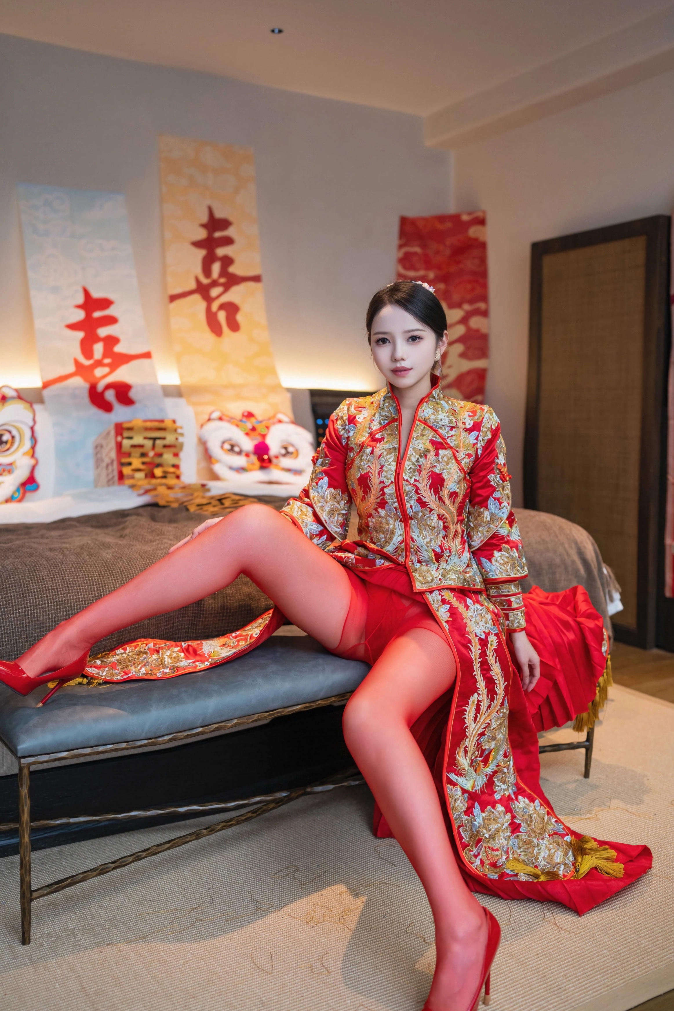 [XINGYAN星颜社] VOL.438 大美妞儿 红色新娘服饰 性感写真 [61张]插图1