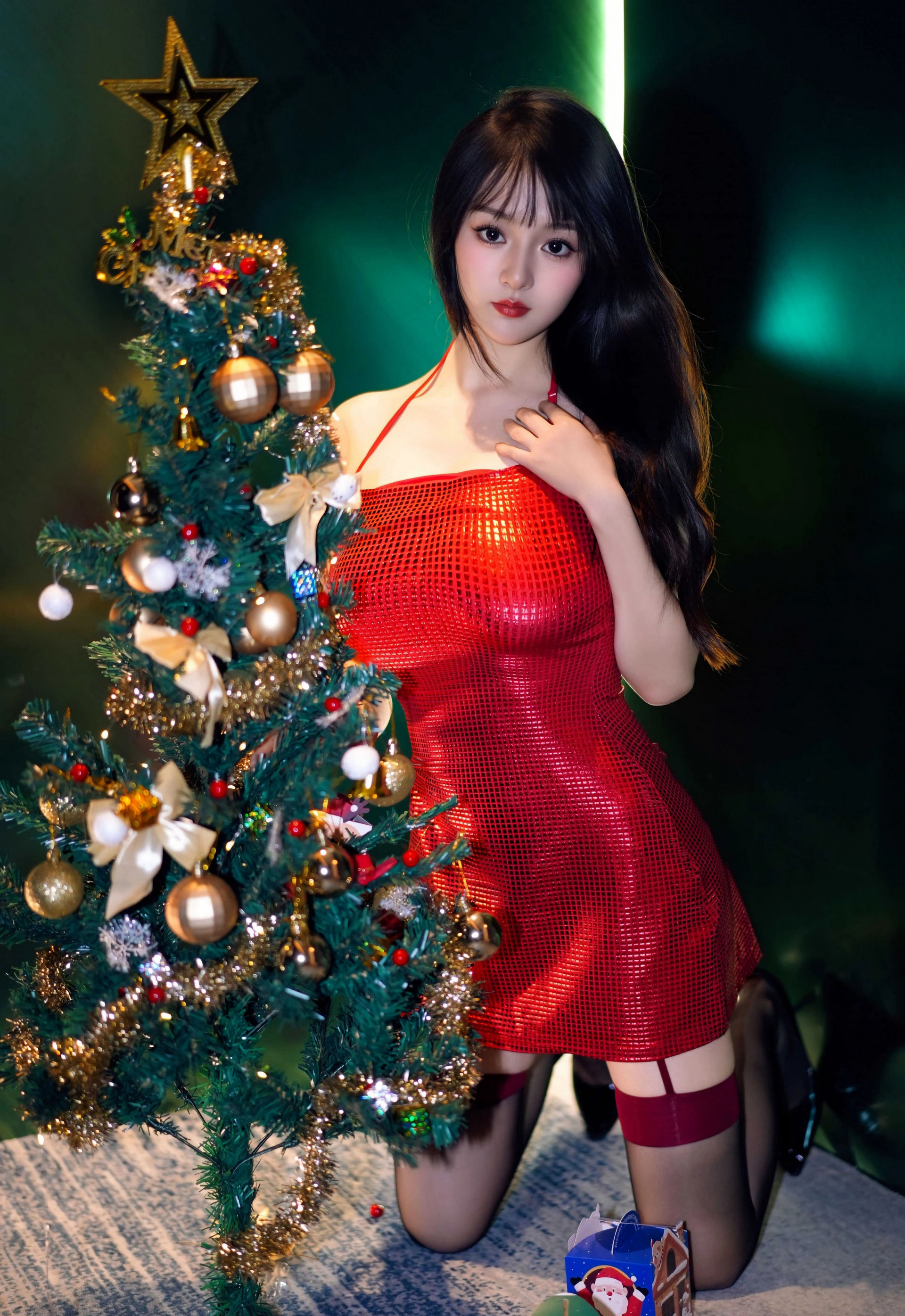 [YOUMI尤蜜荟] VOL.1193 沈南汐RuRu 红色连衣短裙 魅惑黑丝 性感写真 [74张]插图1