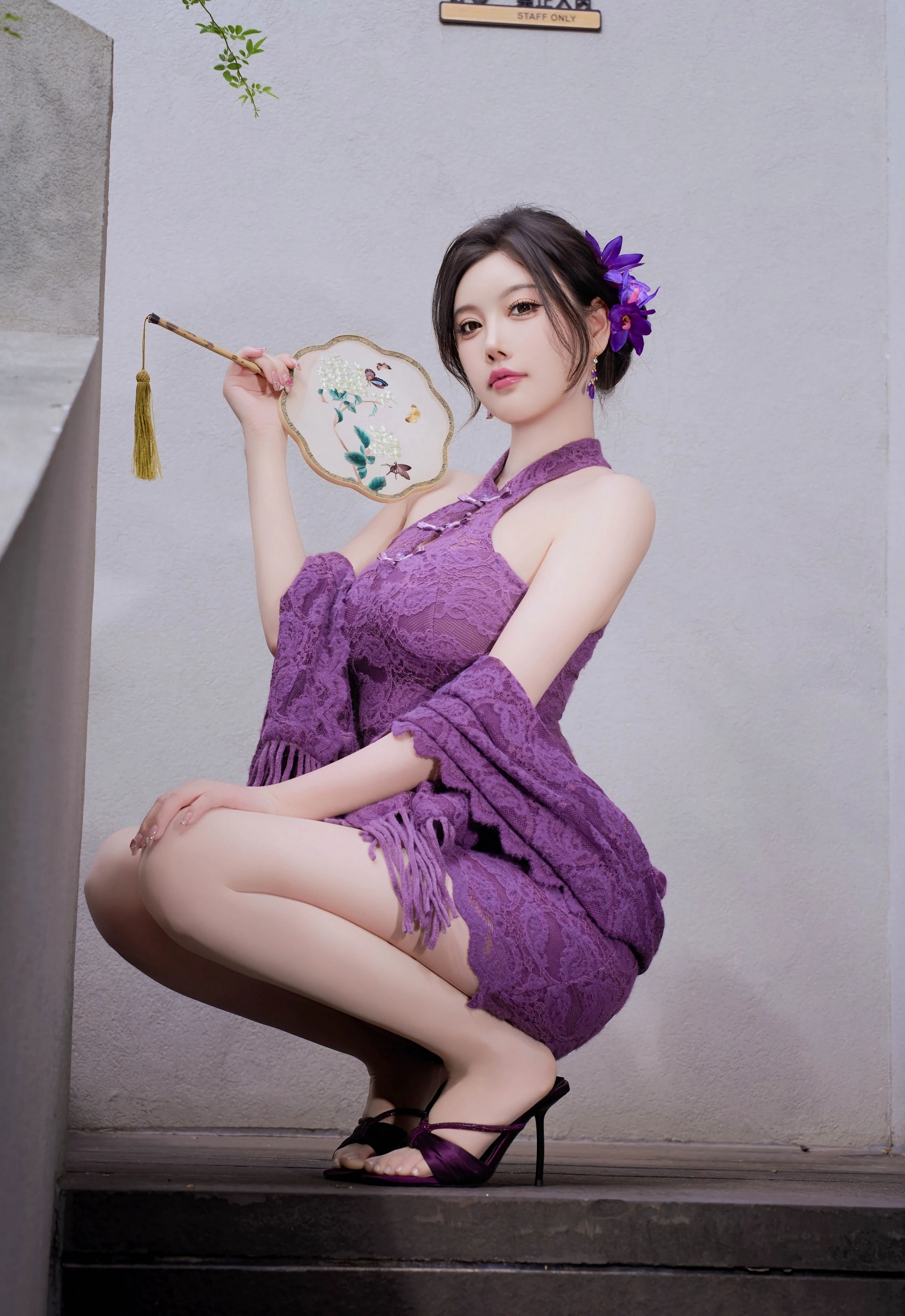 [XiuRen秀人网] No.11187 杨晨晨 紫色连衣短裙 诱人肉色丝袜 性感写真 [70张]插图