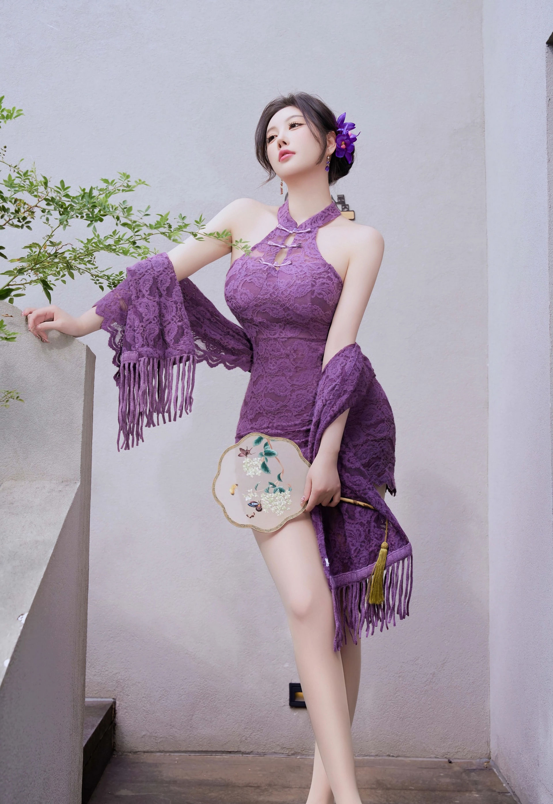 [XiuRen秀人网] No.11187 杨晨晨 紫色连衣短裙 诱人肉色丝袜 性感写真 [70张]插图