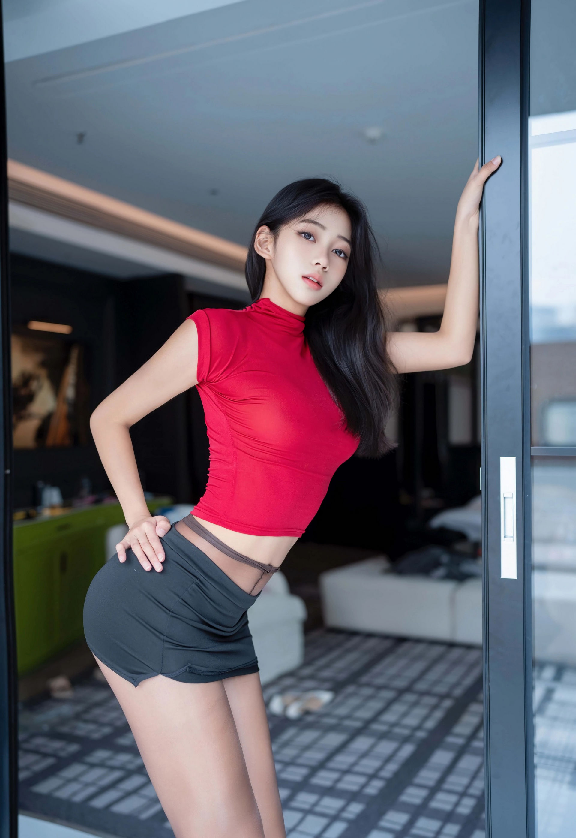 [XINGYAN星颜社] VOL.455 时安安 红色T恤 魅惑黑丝 性感写真 [76张]插图1