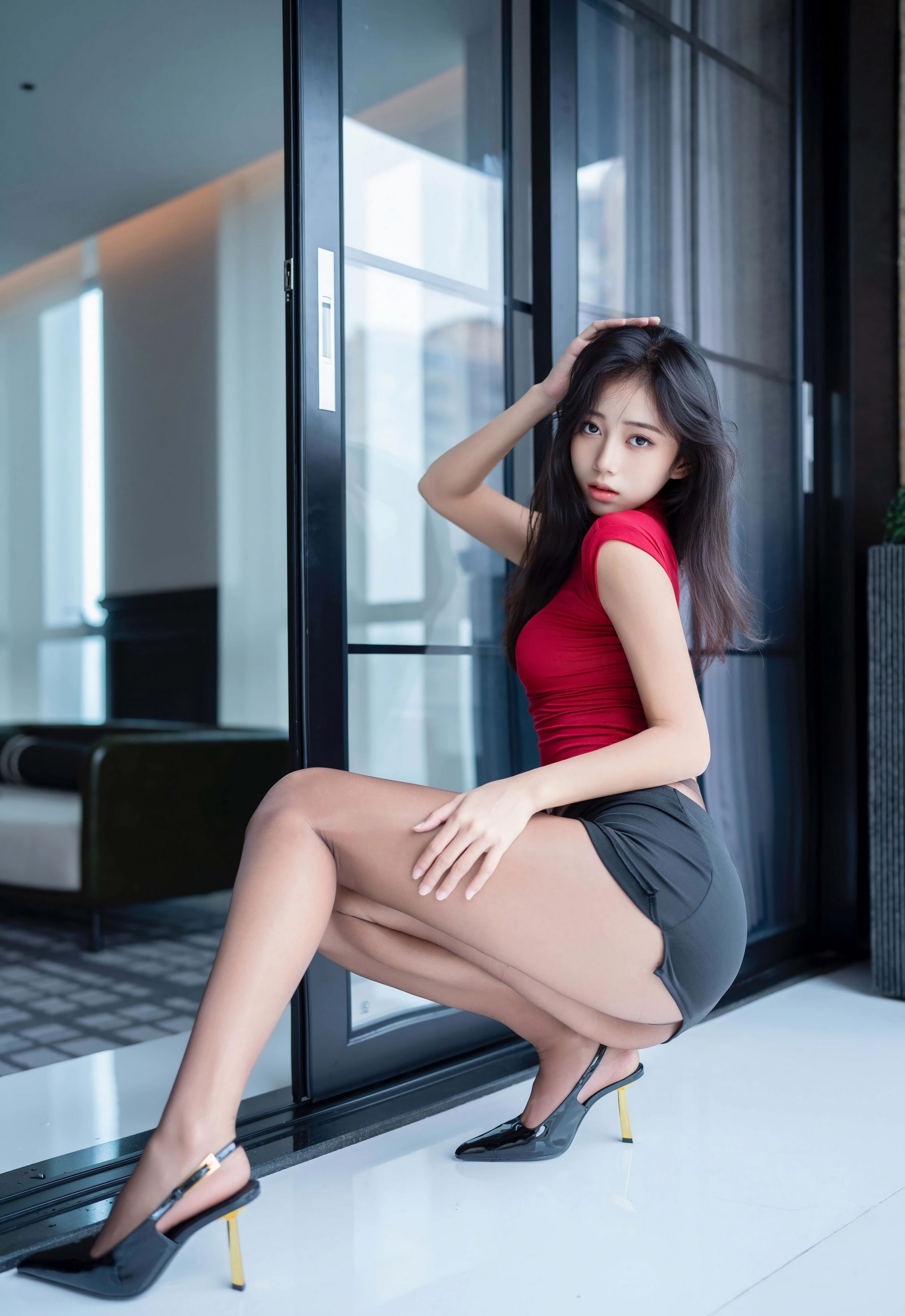 [XINGYAN星颜社] VOL.455 时安安 红色T恤 魅惑黑丝 性感写真 [76张]插图1