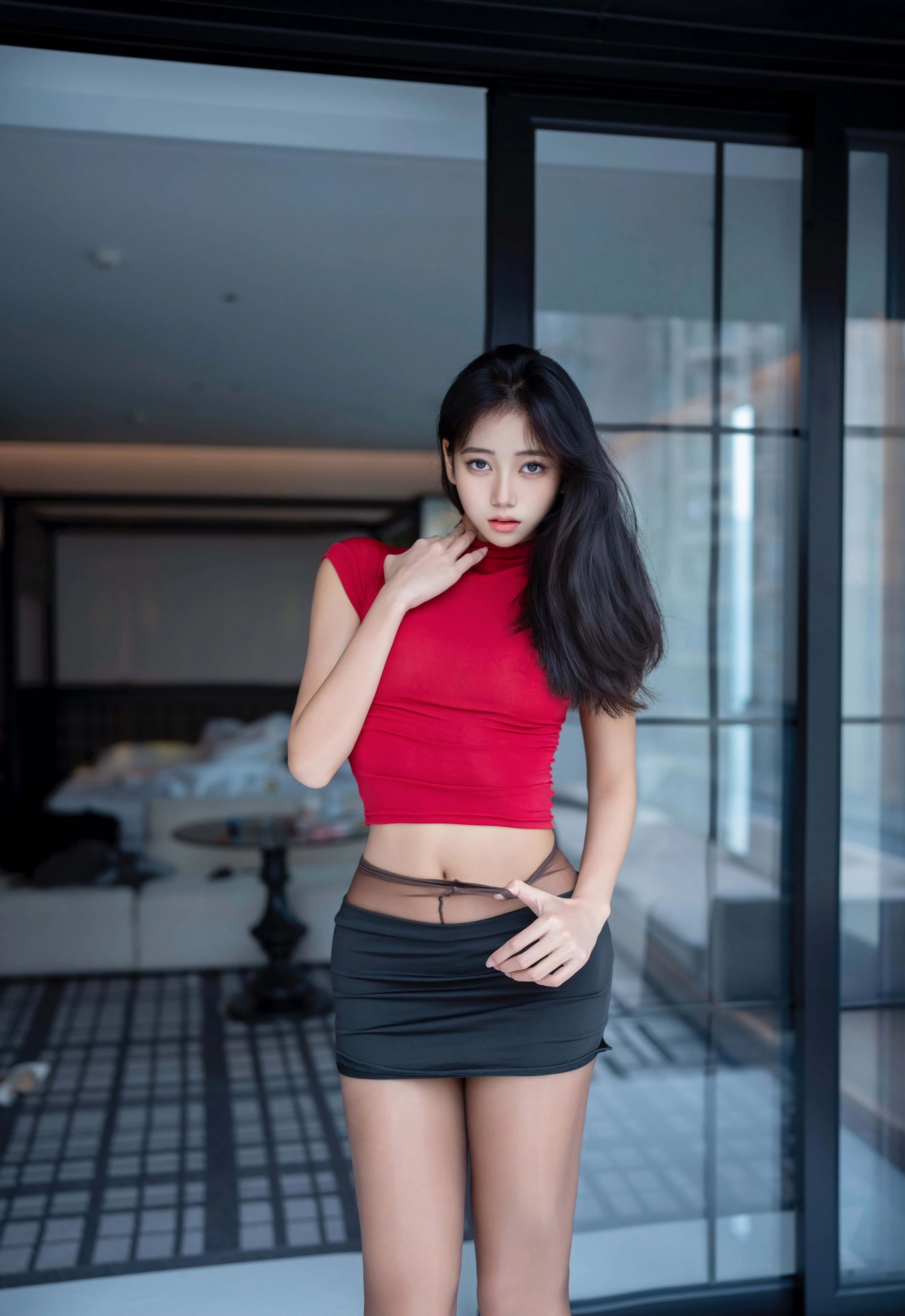 [XINGYAN星颜社] VOL.455 时安安 红色T恤 魅惑黑丝 性感写真 [76张]插图1