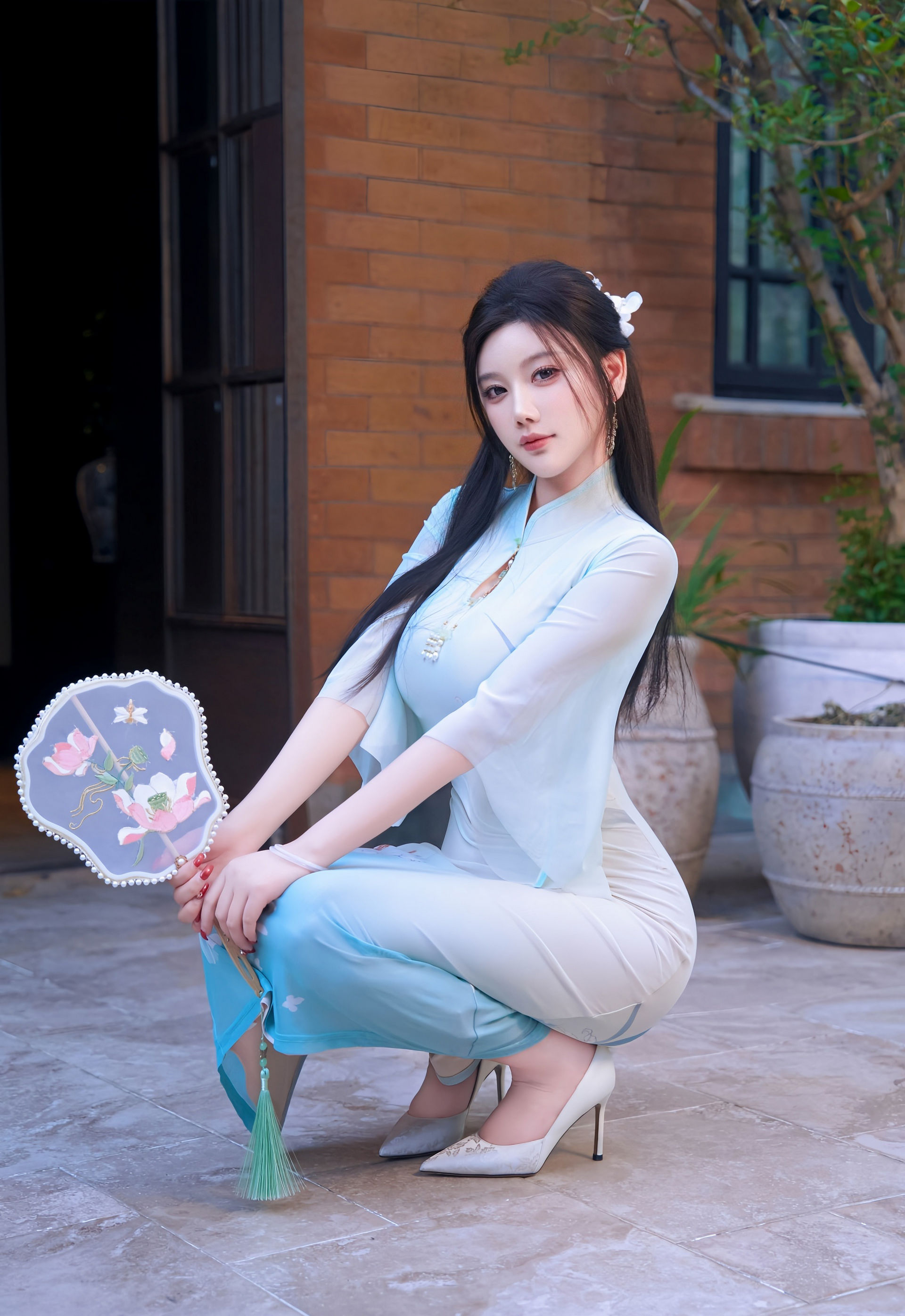 [XiuRen秀人网] No.11258 杨晨晨 蓝色古风服饰 魅惑黑丝 性感写真 [72张]插图1