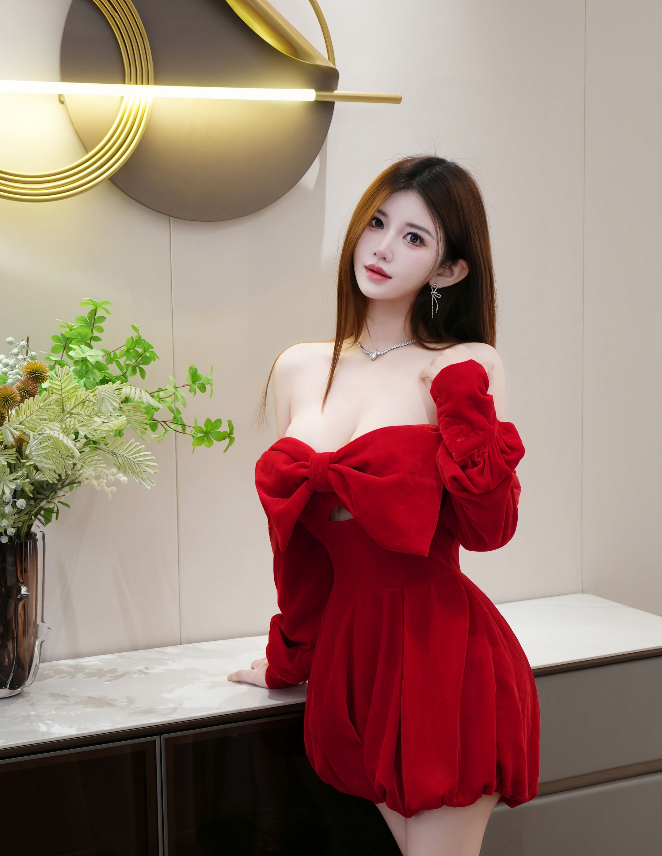 [XiuRen秀人网] No.11280 苏甜橙子 红色连衣短裙 魅惑黑丝 性感写真 [51张]插图1